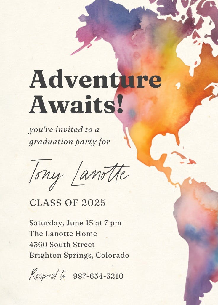 Tie dye map - invitación de graduación