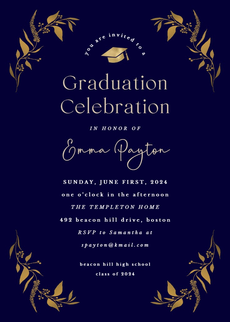 Tiny Gold Botanical - Graduation Party Invitation Template (Free ...