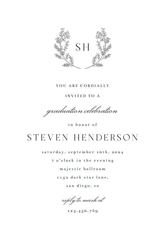 Tiny wreath - graduation party invitation