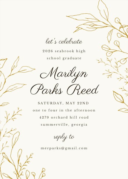 Traces of leaves - graduation party invitation