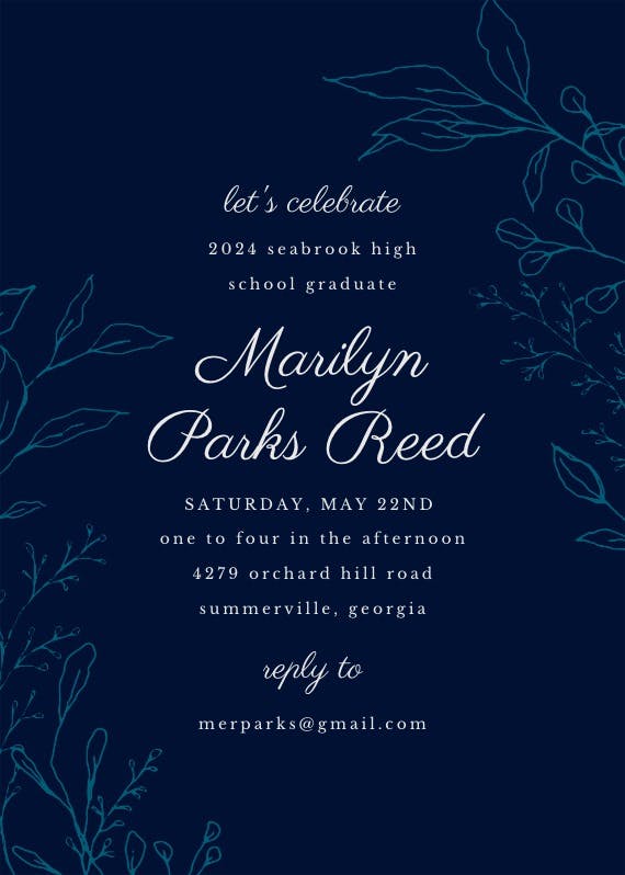 Traces of leaves - graduation party invitation