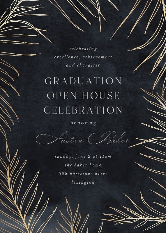 Tropical gold palms - graduation party invitation