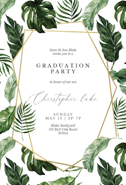 Tropical leaves - Graduation Party Invitation