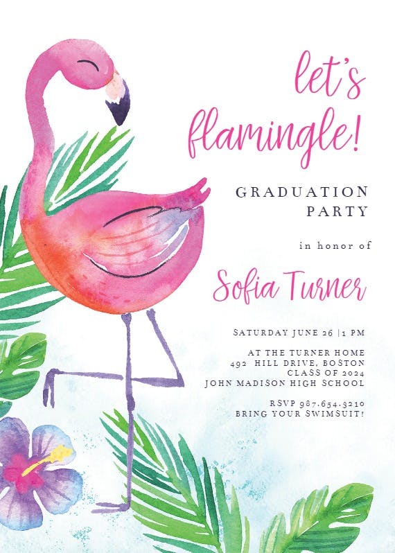Watercolor flamingo - graduation party invitation