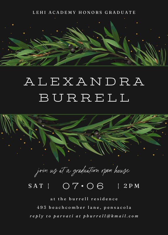 Winter wreath - graduation party invitation