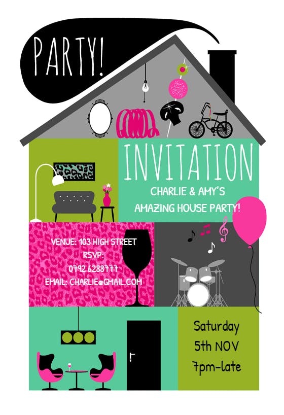 Amazing house party - party invitation