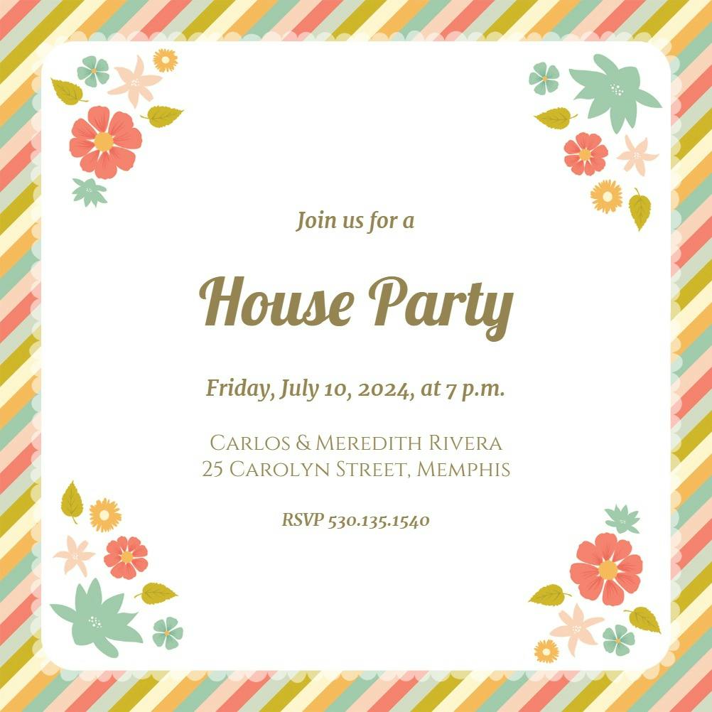 Stripes and scallops edging - house party invitation