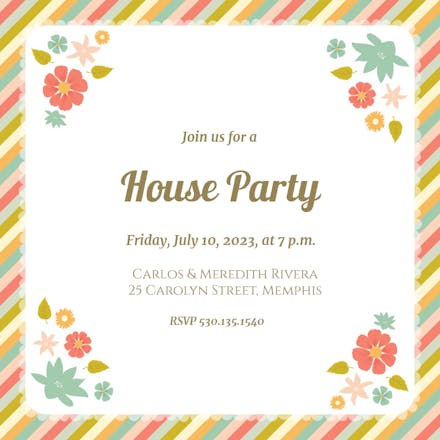 Stripes and Scallops Edging - House Party Invitation
