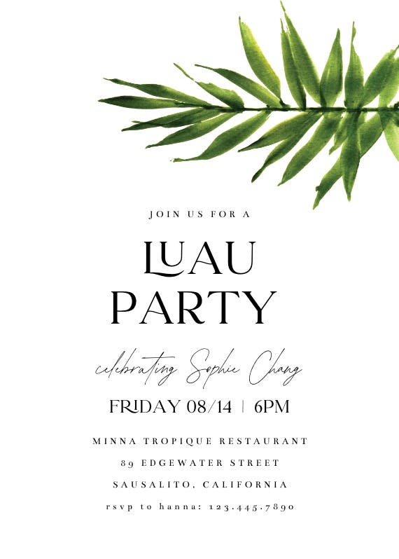 Big palm script - luau party invitation