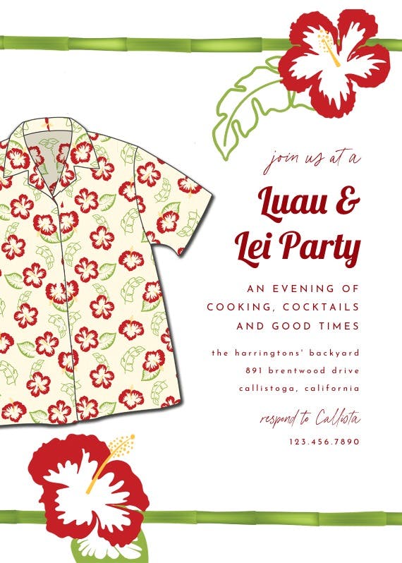 Hawaiian shirt - invitación para pool party