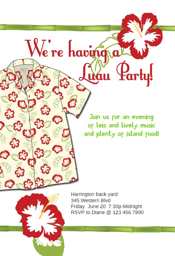 Hawaiian shirt - luau party invitation