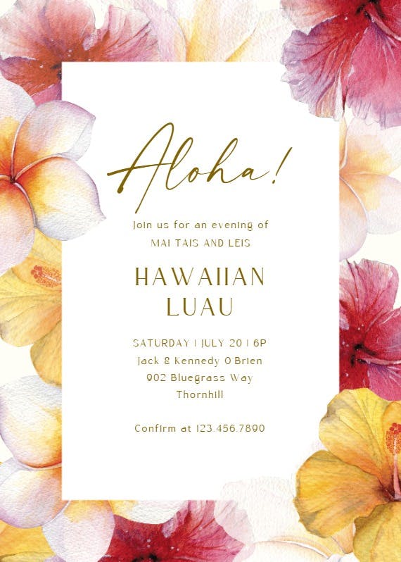 Hibiscus & hula - invitación gratis para una luau -