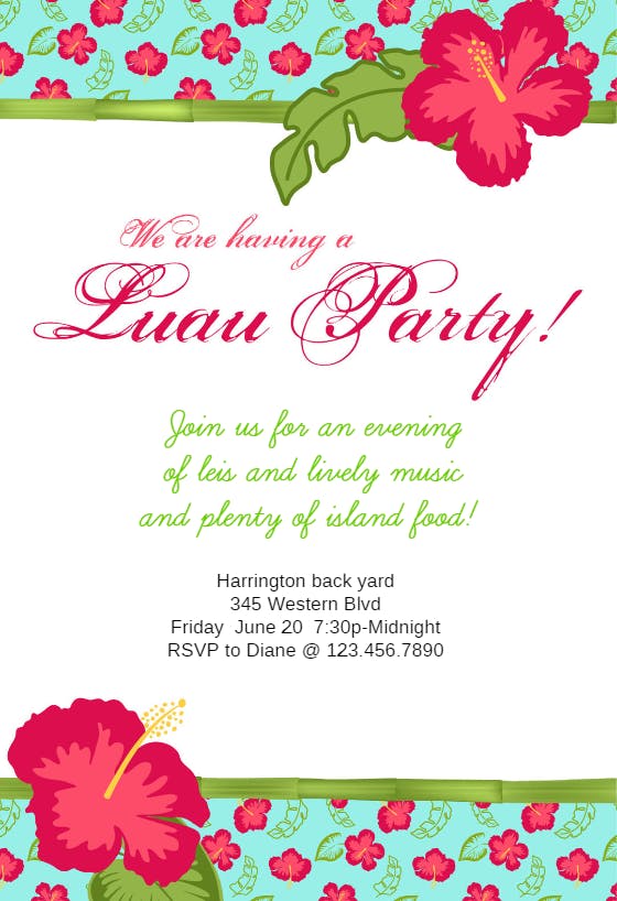 Luau flowers - pool party invitation