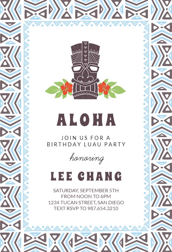 Tiki head - luau party invitation