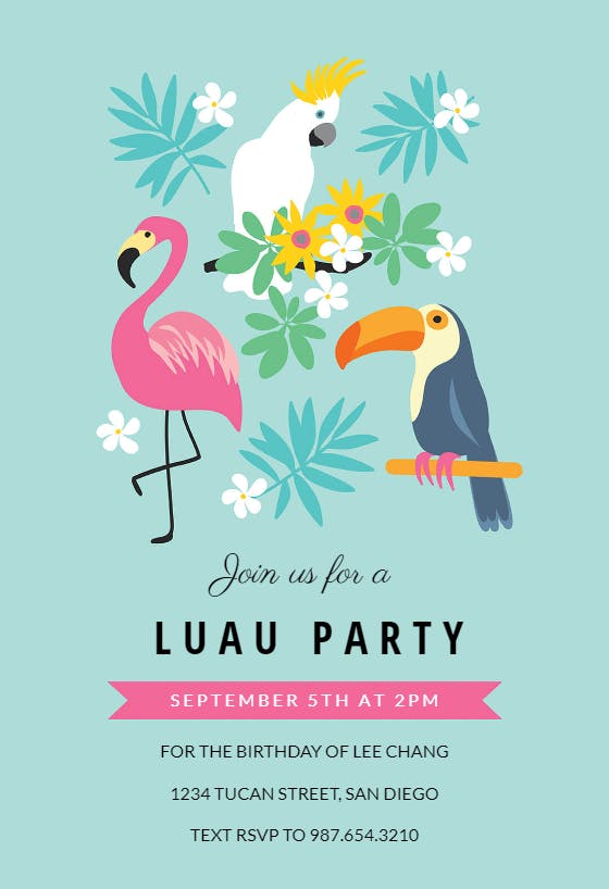 Tropical birds - luau party invitation