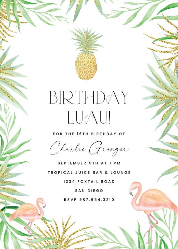 Tropical flamingos - pool party invitation