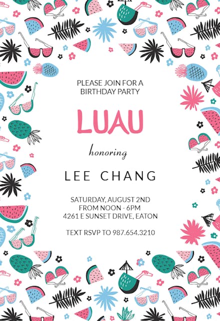 Tropical fruit - luau party invitation