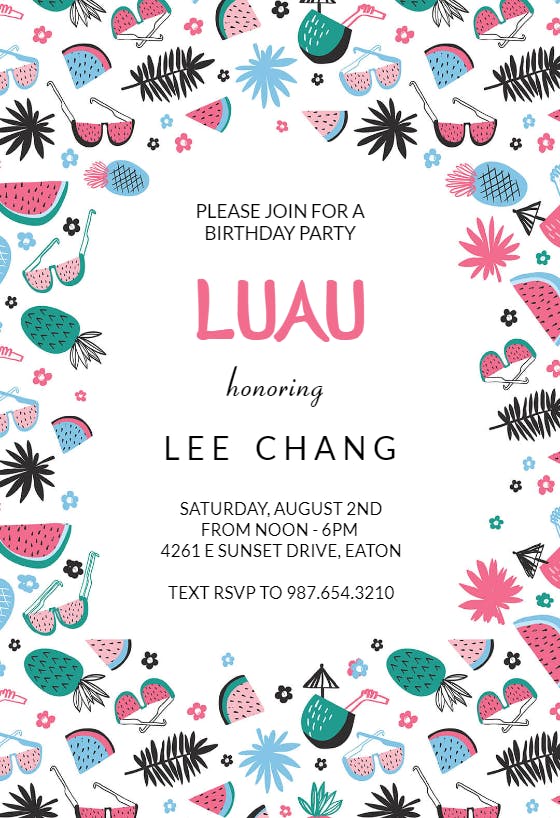 Tropical fruit - luau party invitation