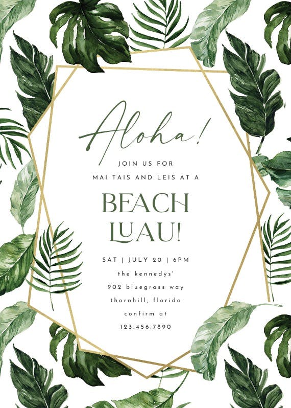 Tropical leaves - luau party invitation