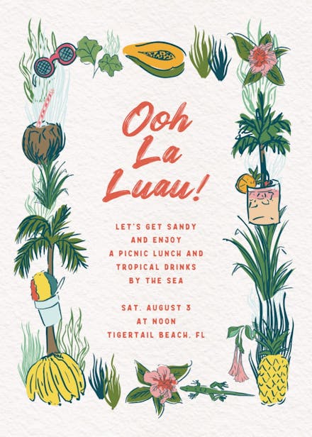 Tropical ooh la luau - luau party invitation