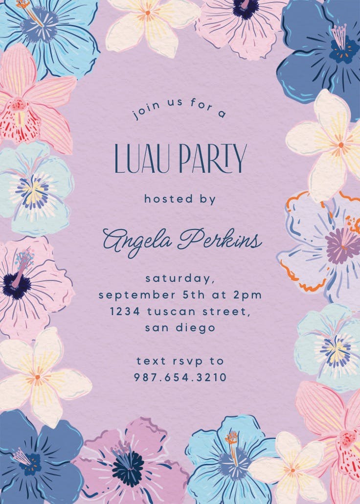 Whimsical hibiscus - invitación para una luau