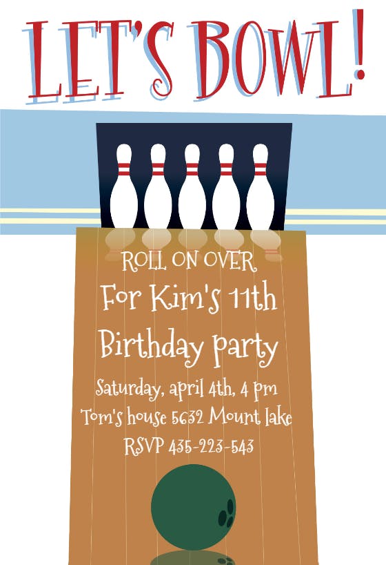 A night out bowling - birthday invitation