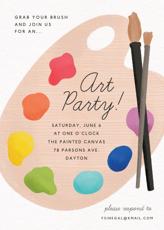 Art palette -  invitación de fiesta