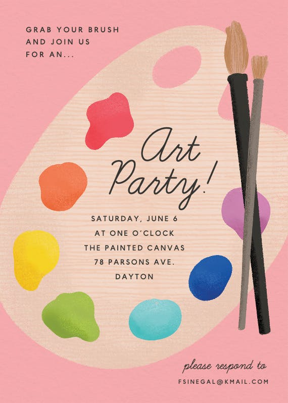 Art palette -  invitación de fiesta