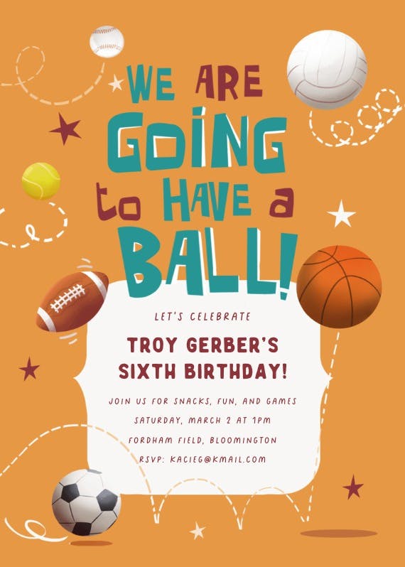Ball sports - birthday invitation