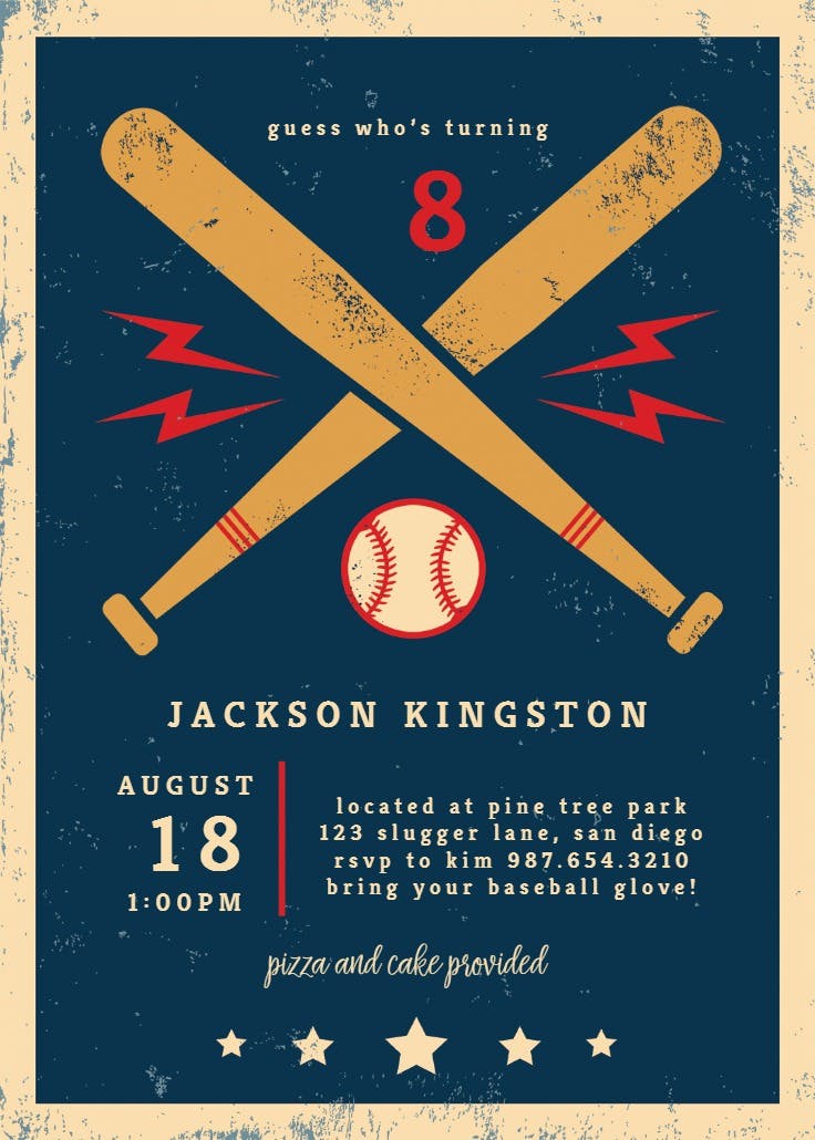 Baseball & bats - birthday invitation