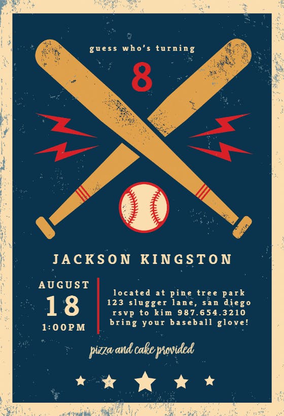 Baseball & bats - birthday invitation