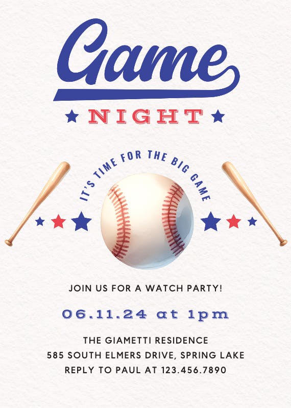 Baseball game night -  invitation template