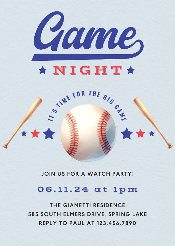 Baseball game night - sports & games invitation