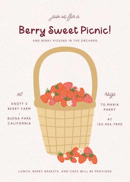 Berry basket picnic - party invitation