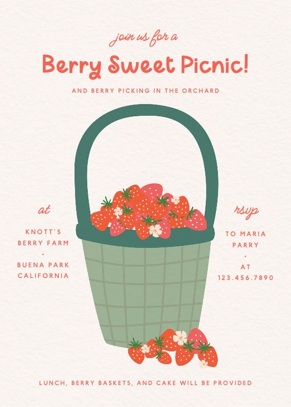 Berry basket picnic - printable party invitation