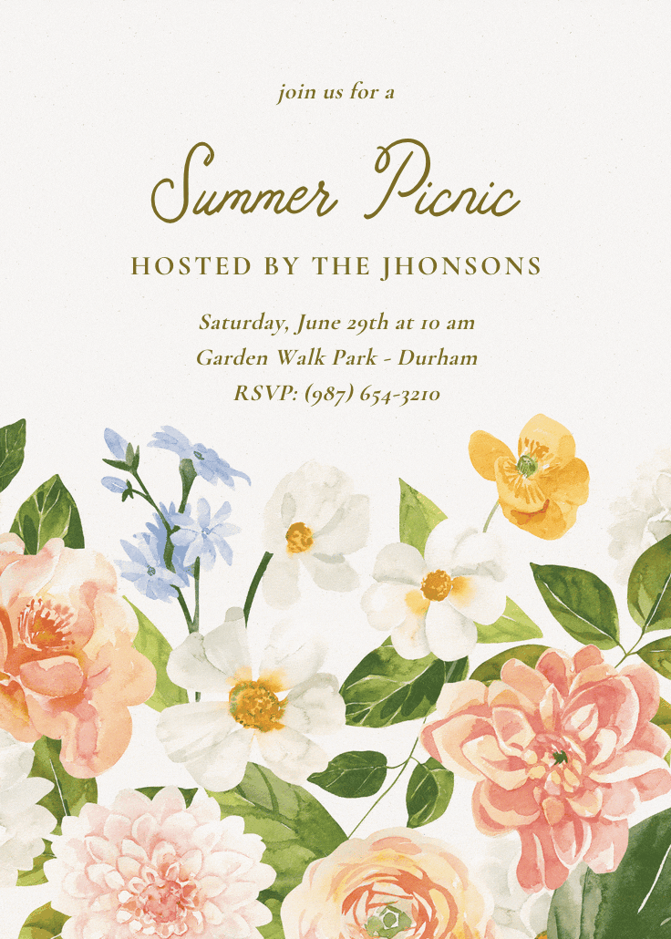 Blooming peonies - invitation