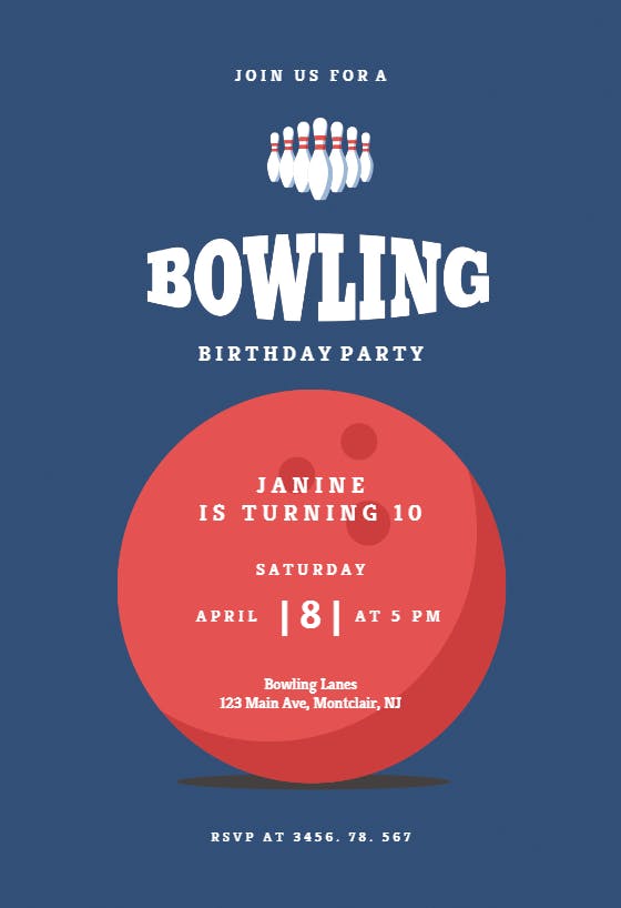 Bowling pins -  invitación de cumpleaños