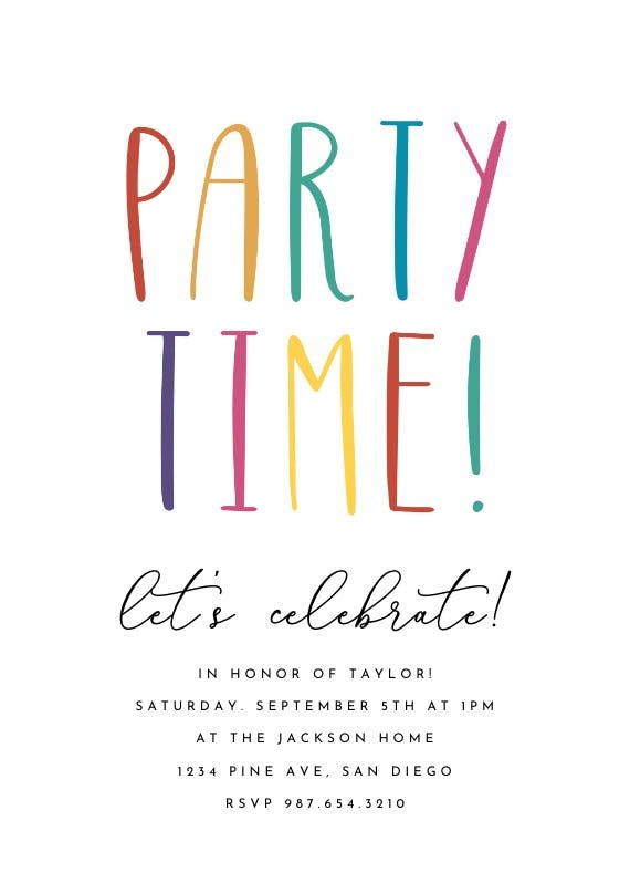 Colorful party time - printable party invitation