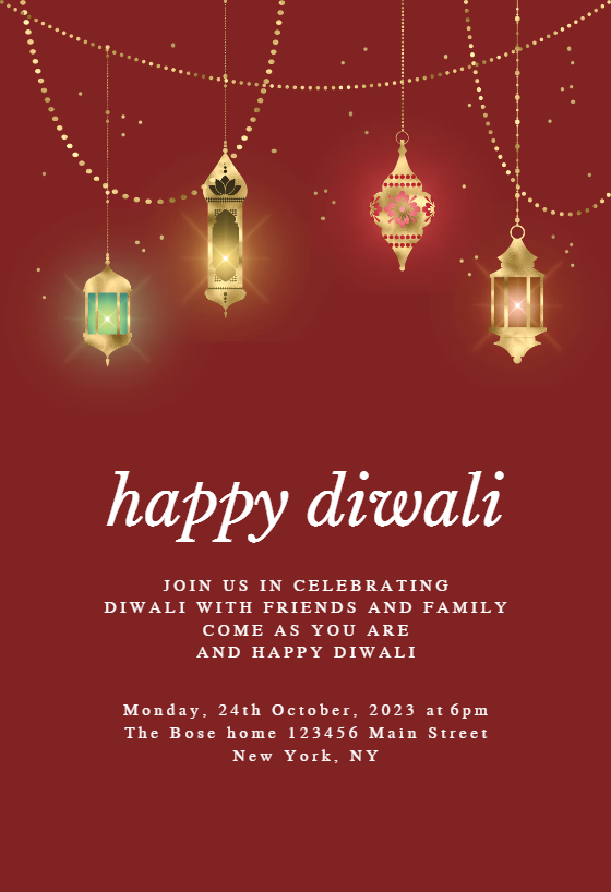 Diwali Lights - Diwali Invitation Card Template (Free) | Greetings Island