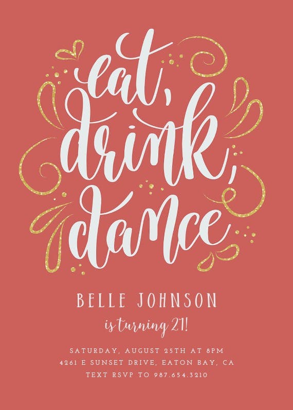 Eat drink dance - invitación de cumpleaños