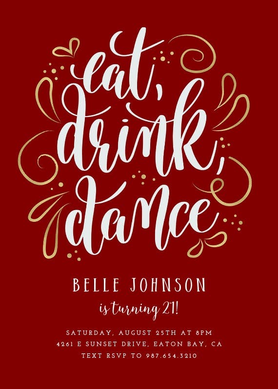 Eat drink dance - birthday invitation