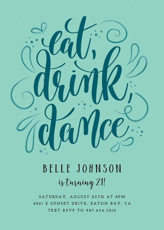 Eat drink dance - invitación de cumpleaños