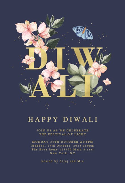 Flower Typography - Diwali Invitation