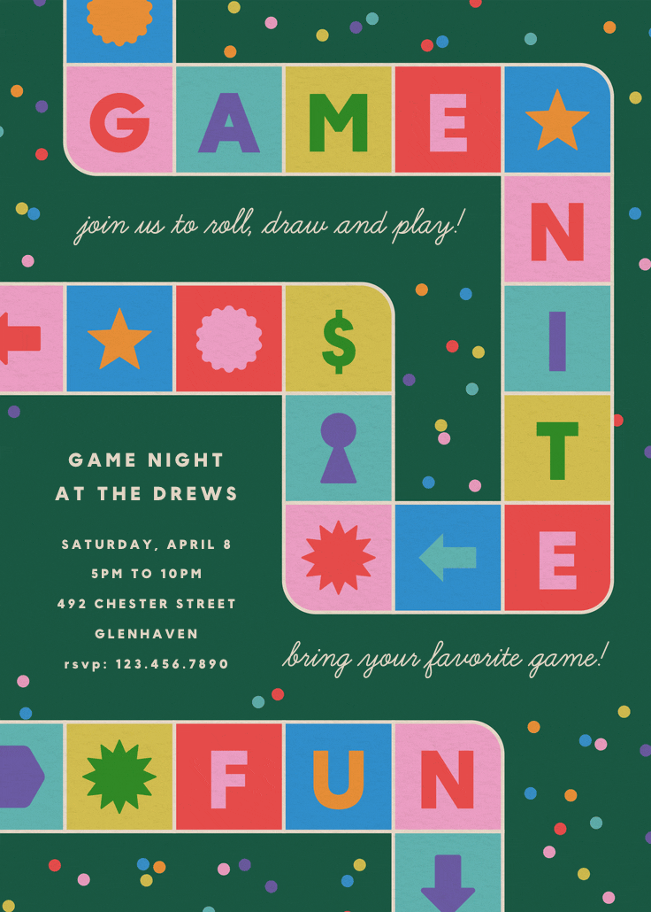 Game night - printable party invitation