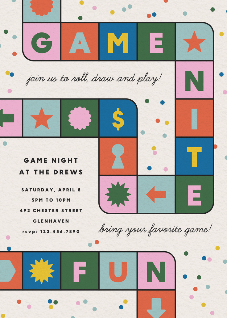 Game night - printable party invitation