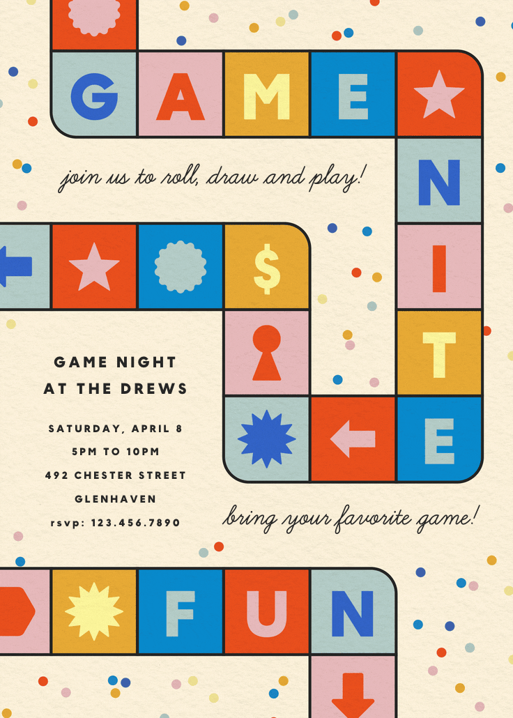 Game night - printable party invitation