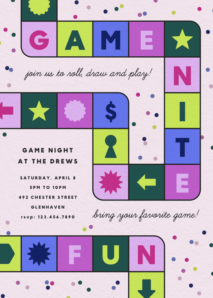 Game night - printable party invitation