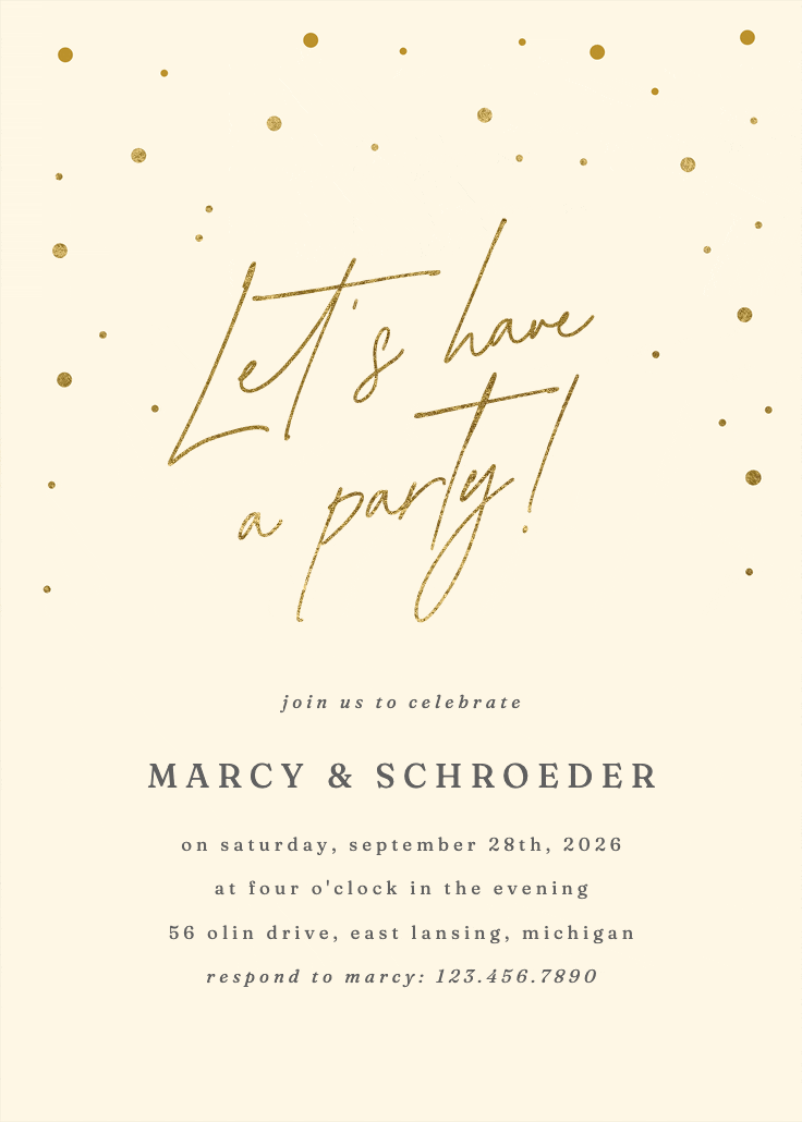 Golden flakes - party invitation