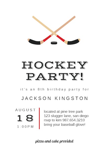 Hockey Party Invite -  Singapore