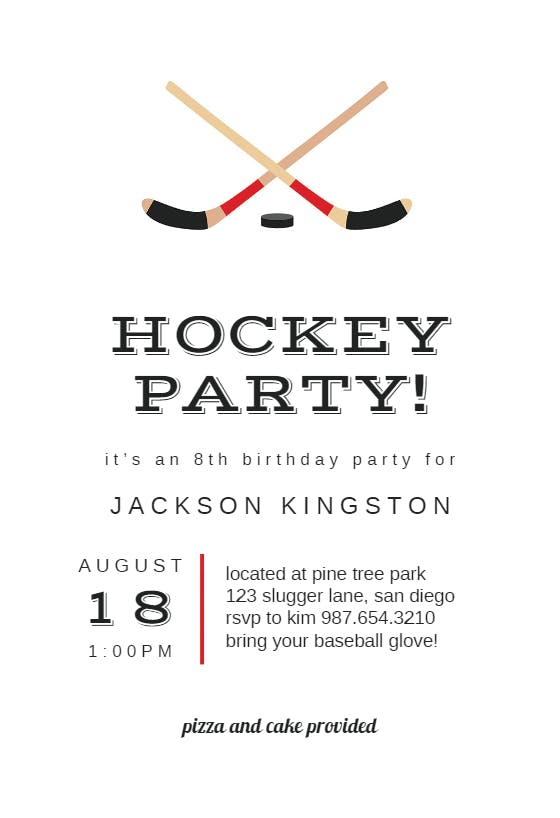 Hockey birthday - birthday invitation